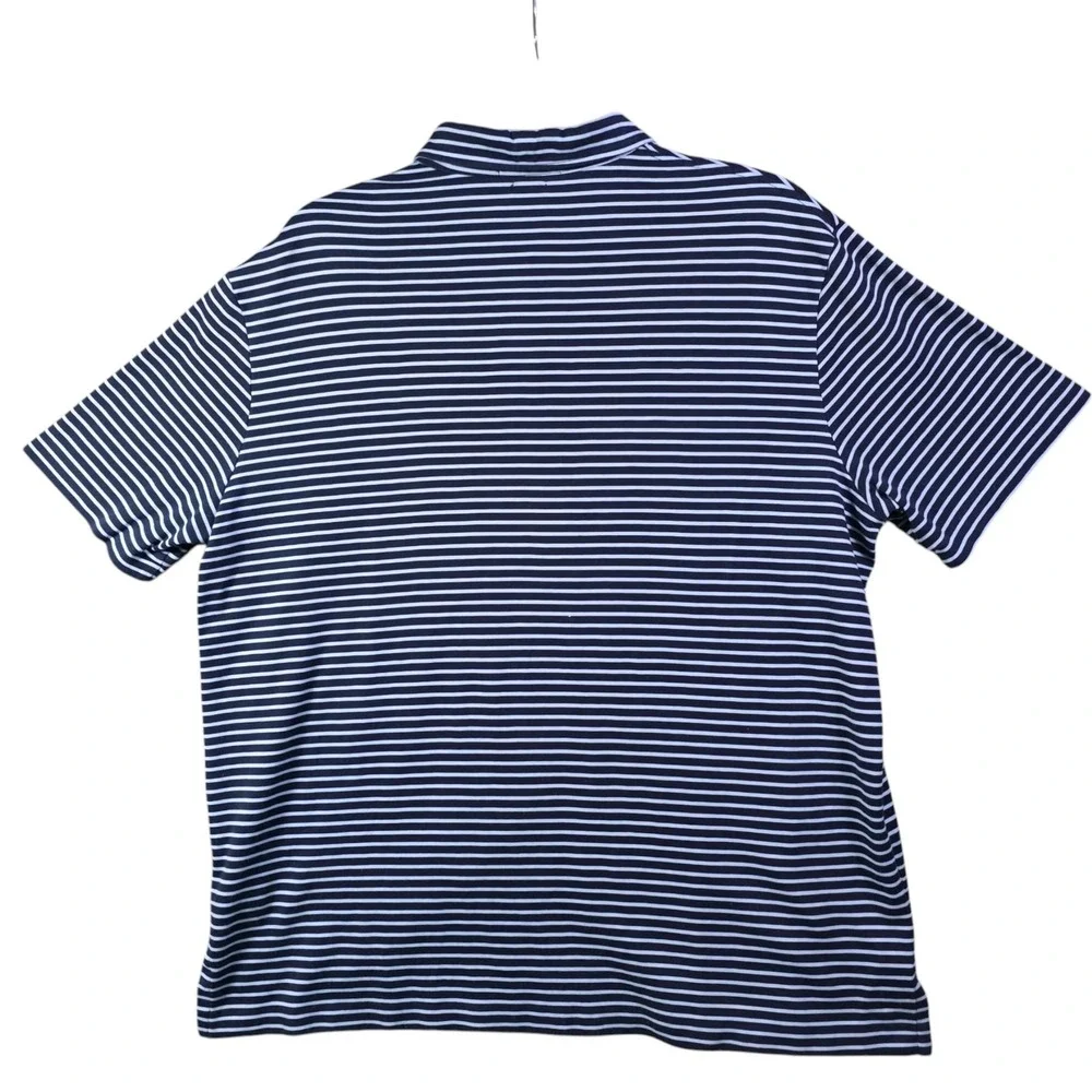 Polo Ralph Lauren Mens Large Classic Fit Navy White Striped Short Sleeve Shirt
